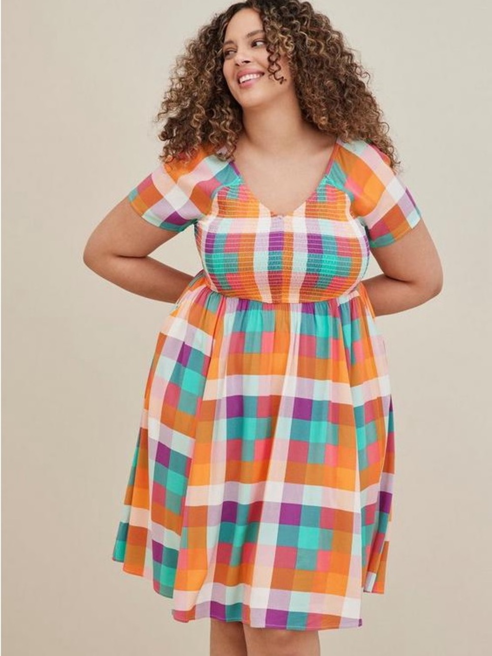 Torrid Plus Size Smocked Patchwork Midi Dress